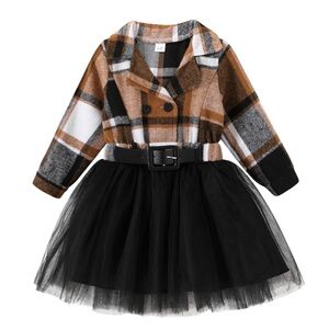 NIP Younger Star Black Tan Buffalo Plaid Tutu Dress Size 2-3T